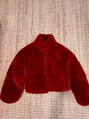 Tiger Mist Red Faux Fur Jacket